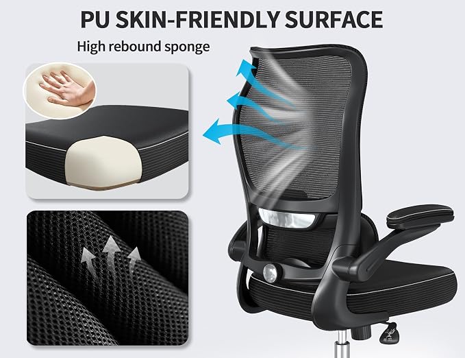 TRALT Ergonomic Office Chair- Desk Chair with Adjustable Lumbar Support | Big and Tall Back Ergonomic Desk Chair - Home Office Mesh Chairs and PU Leather Seat for Home Reading to Adults(Black)