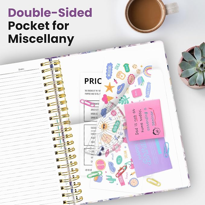 Large Spiral Lined Notebooks for Work with Removable Dividers & Tabs, 8.5"x11" Pretty Hardcover 5 Subject Notebook Journal for Women, College Ruled, Perfect for Study & Office Organization, 280 Pages,Purple Blocks