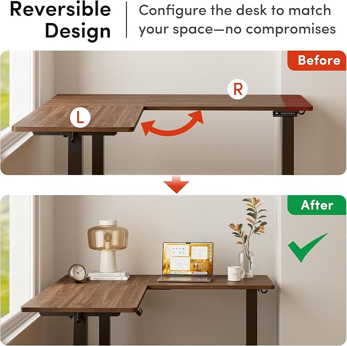 FEZIBO 75" x 63" L-Shaped Standing Desk - Adjustable Corner Desk L Shape, L-Shaped Adjustable Desk with Splice Board, L Shape Standing Desk, Black Walnut