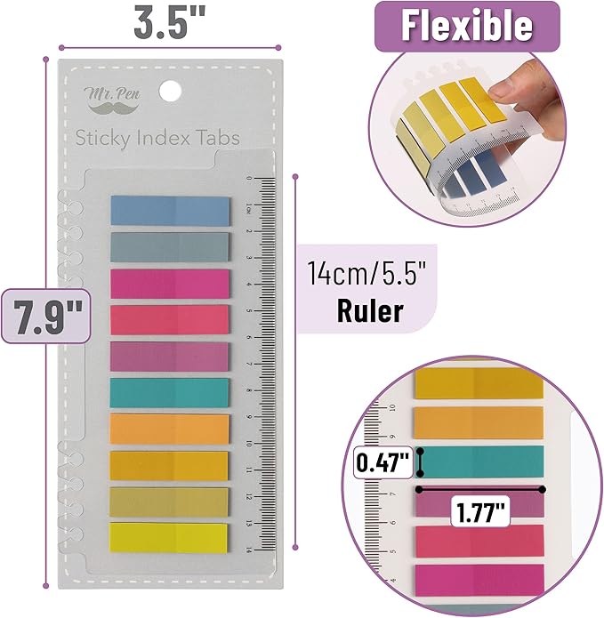 Mr. Pen- Colorful Sticky Tabs, 1600 pcs, Translucent Page Markers | Water-Resistant Book Tabs for Annotating, Bible Study, Planning, Indexing & Document Organization