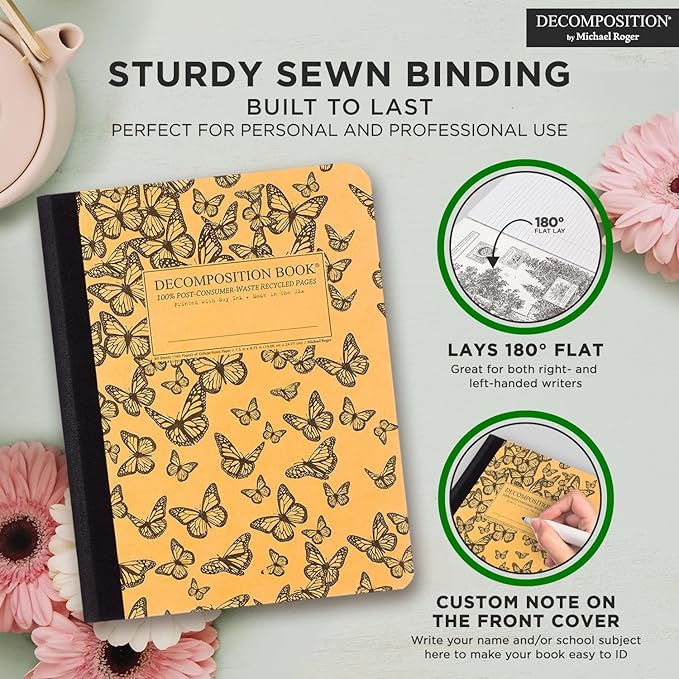 Decomposition Monarch Migration College Ruled Composition Notebook - 9.75 x 7.5 Journal with 160 Lined Pages - Cute Notebooks for School Supplies, Home & Office - 100% Recycled Paper - Made in USA