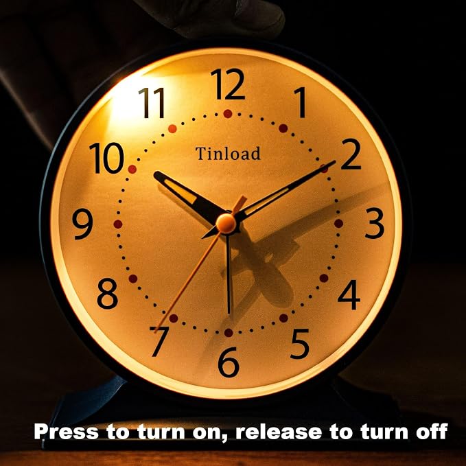 Tinload 4.5" Antique Retro Analog Alarm Clock, Small Silent Bedside Desk Clock with Manual Light, Battery Operated, Snooze, for Living Room, Bedroom, Bedside, Desk(Blue)