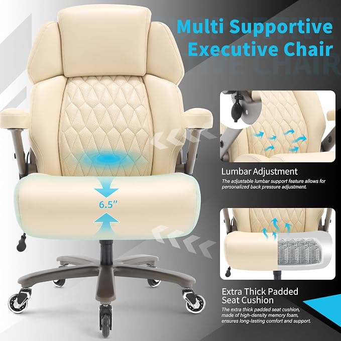 Big and Tall Office Chair 700lbs, Ergonomic High Back Computer Desk Chair | Adjustable Headrest&Lumbar Support, 3D Flip Arms, Large Wheels, Heavy Duty Metal Base, Thick Padded Wide Seat Executive Chair