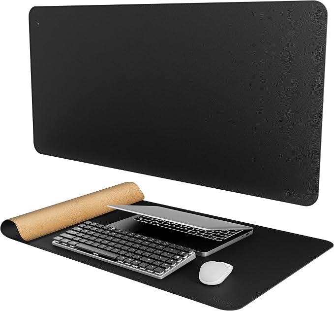 Mydours 40" x 20" Extra Large Desk Mat, PU Leather & Cork Desk Pad, Large XXL Desk Mouse Pad for Workstation, Office, Home, Computer Desk Mat with Keyboard & Mouse (Black)