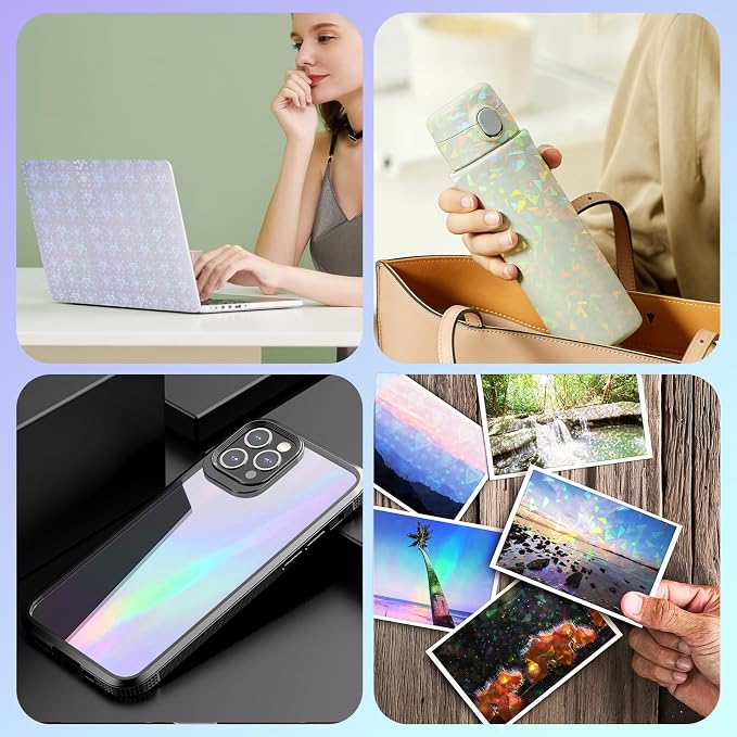36 Sheets Holographic Laminate Sheets 8.5x11 inch 6 Patterns | Transparent Self Adhesive Holographic laminating Sheets, Clear Vinyl Waterproof Overlay for Sticker Paper, Photos, Crafts