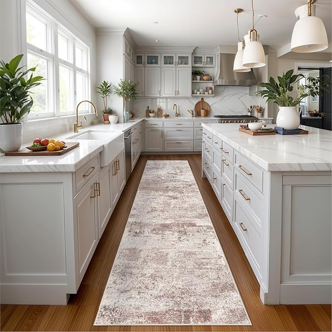 Carpet Runners for Hallway 12ft: 3x12 Runner Rug Washable Non Slip Long Carpet Runner for Kitchen Bedroom - Modern Neutral Low Pile Wide Decoration Floor Mat for Newlyweds Pet Family(3x12 Beige-Brick)