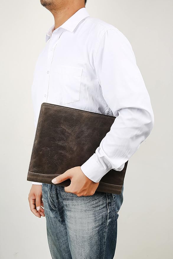 DUKE&COW Personalized Leather Portfolio for Men & Women, Engraved Clipboard Binder, Custom Resume Padfolio, Grey, A4/Letter Size