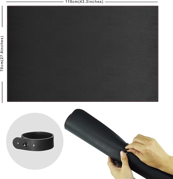 ZORESYN Leather Desk Mat 43.3 x 27.6 Inch (Black) for Office & Home - Extended Widen Mouse Pad, Waterproof Faux Leather Desk Pas with Non-Slip Base