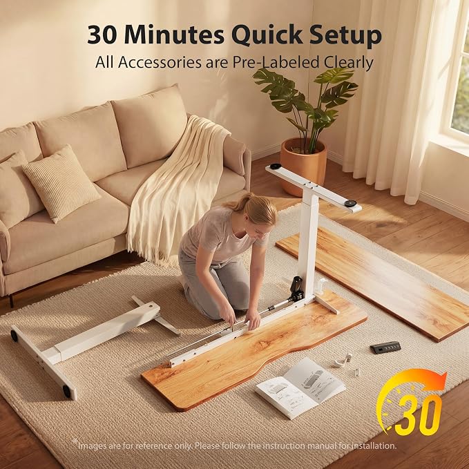 Cubiker Standing Desk, 48x24 Inches Sit Stand Home Office Desk, Electric Stand up Desk, Adjustable Desk with Splice Board, White Frame/Light Rustic Top