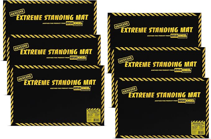 14” x 21” - 1” Thick 6pk | 6-Pack of Anti Fatigue Mats for Standing | One Inch ThickIndustrial Antifatigue Mat with Safety Stripes | Kitchen Standing Mat