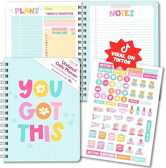 Hadley Designs Undated Daily Planner with Hourly Schedule - Daily Planner Undated with Notes Section for Academic Year, To Do List Notebook for Work, ADHD Day Planners, Teacher Supplies & Must Haves