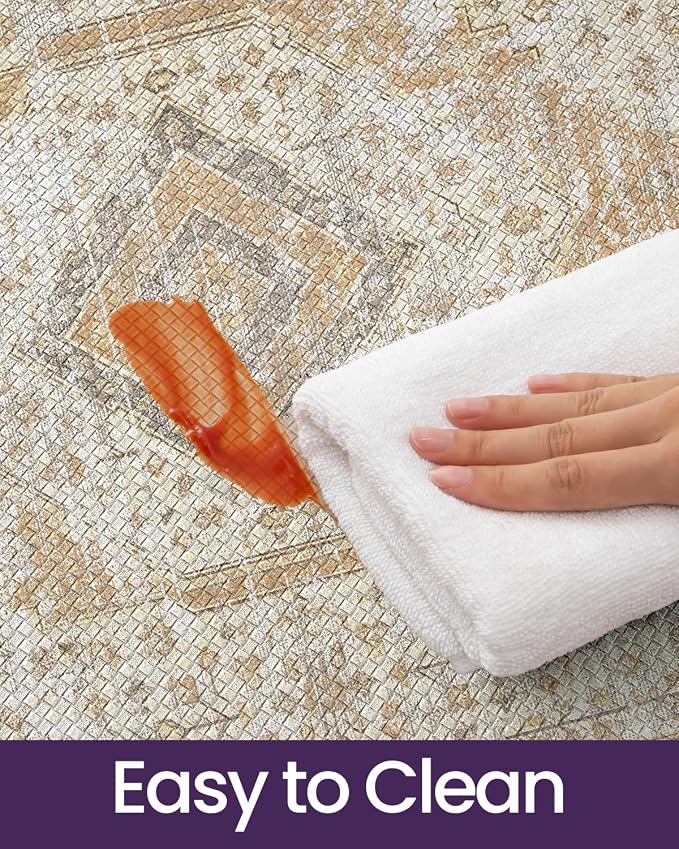 DEXI Kitchen Floor Mats Anti Fatigue, 23x86 Large Long Cushioned Vintage Runner Rug Waterproof, Standing Comfort Memory Foam Padded for Front Sink Laundry Office, Beige and Light Orange