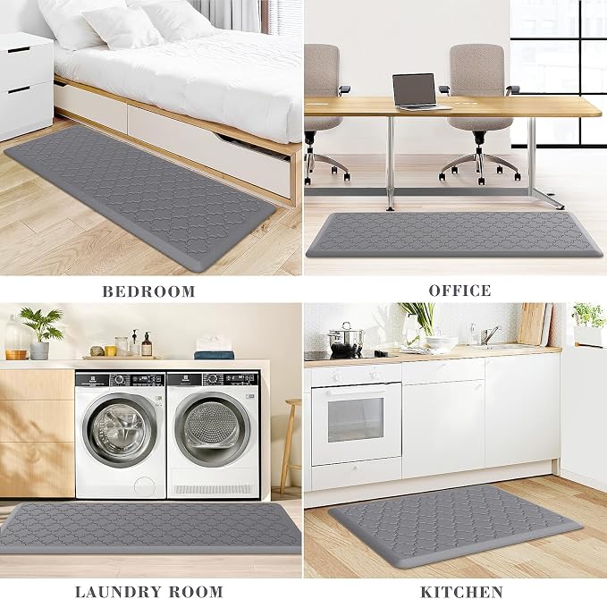 Kitchen Mat [2 PCS] Cushioned Anti-Fatigue Floor Mat Water Resistant Non-Skid Kitchen Mats and Rugs Ergonomic Comfort Foam Kitchen Rugs Standing Mat for Floor Office Sink (Grey,20"x30"+20"x47")