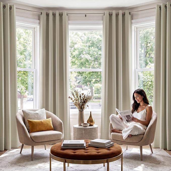 NICETOWN 100% Blackout Curtain Panels 84 inch Long for Living Room, Cream, 2 Panels, Thermal Insulated Farmhouse Blackout Window Drapes for Bedroom