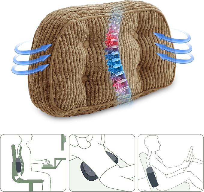 HIGOGOGO Lumbar Support Pillow for Recliner Chair/Accent Chair/Couch/Office Chair, Tufted Corduroy Back Support Cushion for Elderly, Recliner Cushions for Back Rest, Pain Relief, Reading, Coffee
