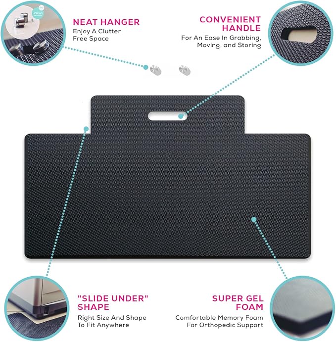 Quality Clever Anti-Fatigue Standing Desk Mat with Gel Memory Foam, 29.5 Inches Wide - Orthopedic Comfort for Home, Office, Kitchen Floor & Workshops - Cutout Design + Beveled Edges & Non-Slip Back