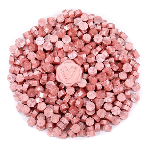 Yoption 360Pcs Rose Gold Sealing Wax Beads with 2 Spoons and 4Pcs Tea Candles for Wax Seal Stamps, Cards, Wedding Invitations, Wine Packaging, Gift Wrap, Envelopes