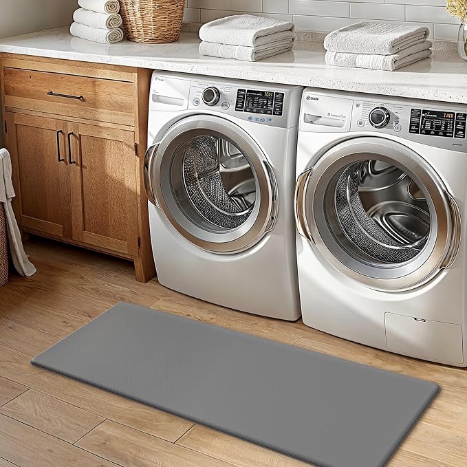 GENIMO Kitchen Mats for Floor 2PCs, Washable Anti Fatigue Mat for Cushioned, 17.3"x47"+17.3"x30", Waterproof Kitchen Rugs, Non Slip Comfort Standing Mat Rug for Home, Sink, Laundry, Slate Gray