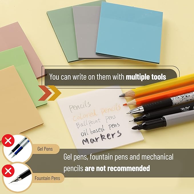 Mr. Pen- Transparent Sticky Notes, 3”x3”, Vintage Colors, 12 Pads, 600 Sheets, Bible Journaling Sticky Notes, See Through Sticky Notes, Translucent Sticky Notes, Stocky Notes for Bible Journaling