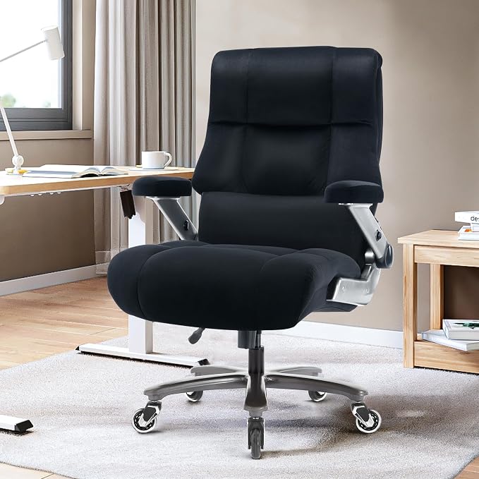 Big and Tall Office Chair 700lbs, Fabric Heavy Duty Executive Desk Chair | 3D Flip Arms, Extra Wide, Upgraded Wheels, Adjustable Lumbar Support, Metal Base, Large Ultra-Soft Ergonomic Computer Chairs