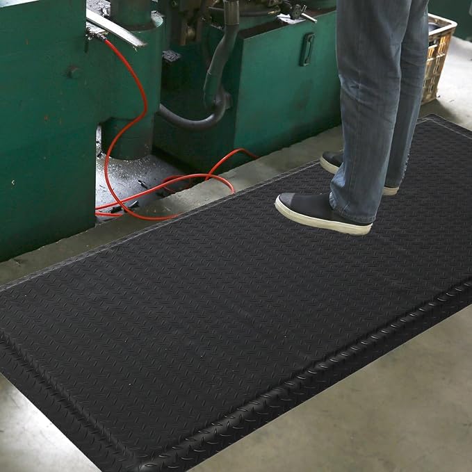 Nisorpa Anti Fatigue Mats Industrial 2' x 3' Ergonomic Standing Mat 15/16" Extra Thick Shop Floor Mat Kitchen Mats Heavy Duty Commercial Diamond Plate Support for Leg & Back Pain, Black