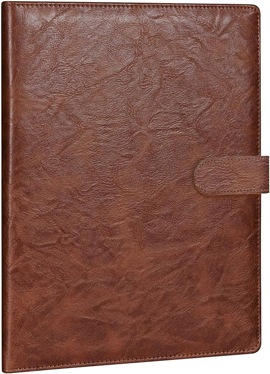Mymazn Padfolio Portfolio Folder, Faux Leather Interview Resume Folder with Document Organizer & Business Card Holder, Letter-Sized Notepad Legal Pad Holder for Men Women (Brown)