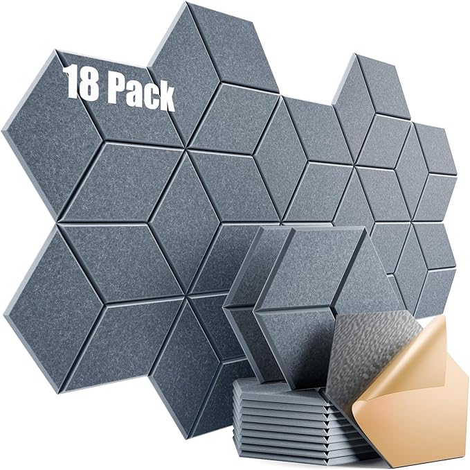 18 Pack Self-Adhesive Acoustic Panels 12" X 10" X 0.4" - Sound Proof Foam Panels for Wall with High Density, Y-Lined Design, Flame Resistant, Absorb Noise and Eliminate Echoes(Gray)