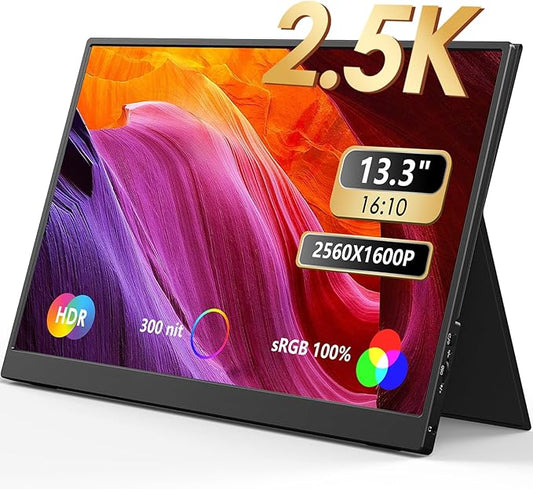MNN 2.5K Portable Monitor 13.3" 2560x1600P UHD USB-C HDMI Laptop Monitor, 100% sRGB IPS Computer Gaming Display HDR Travel Monitor w/Speakers & Smart Cover for Laptop Xbox PS5 Switch PC Phone