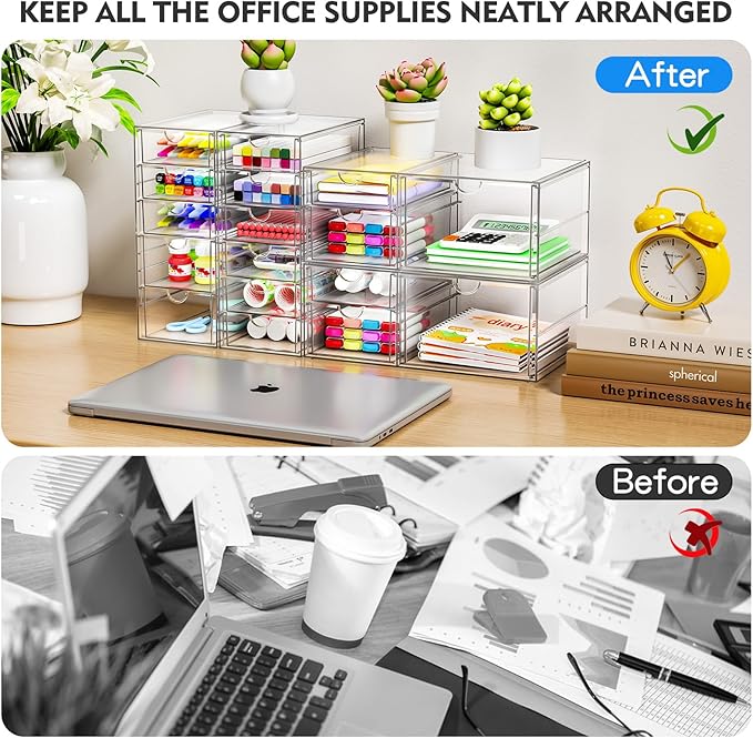 ARSTPEOE 17-Drawer Acrylic Storage & Makeup Organizer for Desk, Bath | Smooth-glide drawers, clear acrylic, 4-set stackable, dustproof, wipe-clean, for serum samples, sheet masks, bobby pins