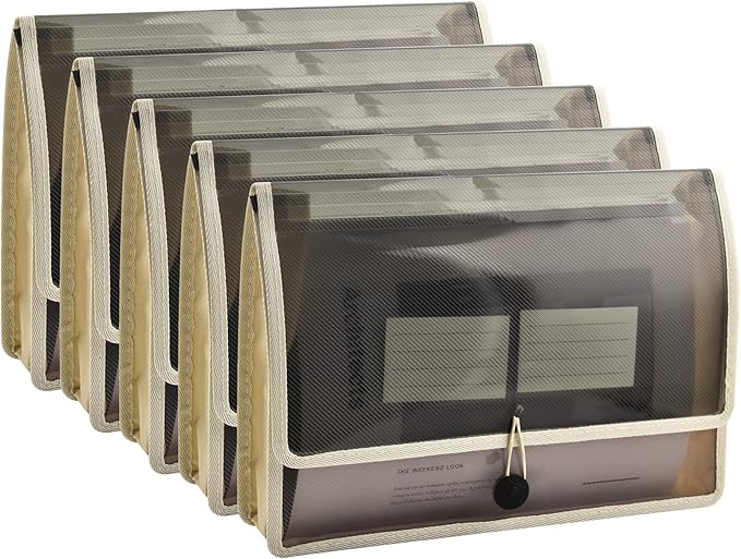 Expanding File Folder Document Organizer with Elastic Cord & Button Closure, Letter Size, 2.8" Expansion, Letter A4 Expandable File Folder for Home School Office Organization, 5 Pack