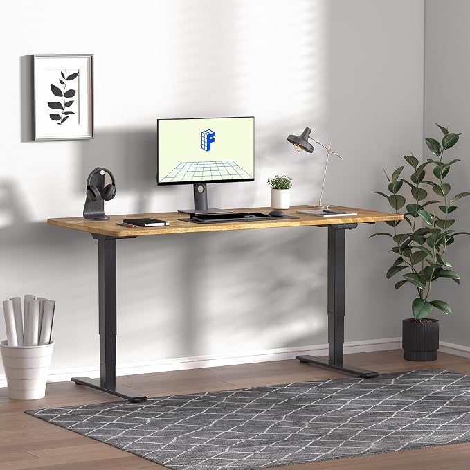 FLEXISPOT E6 MAX Solid Wood Dual Motor 55x24 Inch 3-Stage Heavy Duty Standing Desk, 330lbs Weight Capacity, Height Adjustable Desk w/Cable Management & Wheels(Butcher Block Rubberwood + Black Frame)
