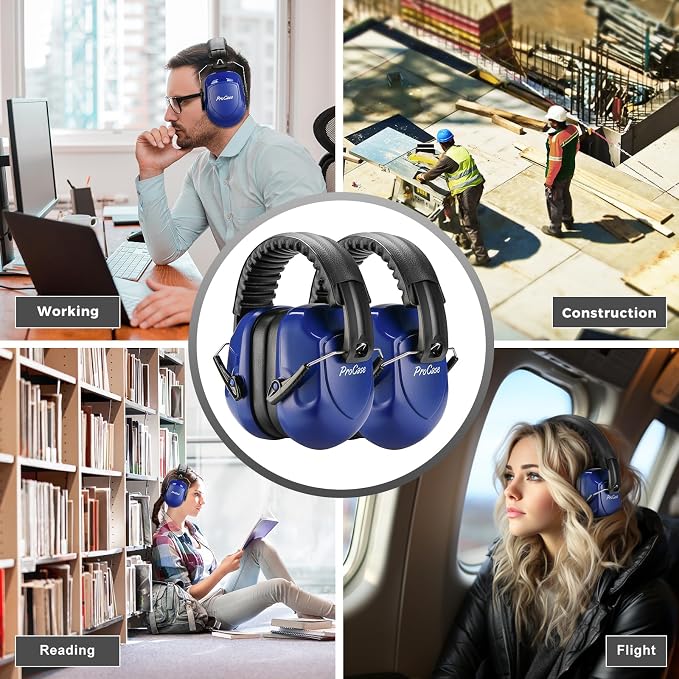 ProCase NRR 28dB Noise Reduction Ear Muffs, Foldable Adjustable Passive Noise Cancelling Headphones for Adults Kids Autism, Hearing Protection for Shooting, Construction, Mowing -2 Packs, Navy