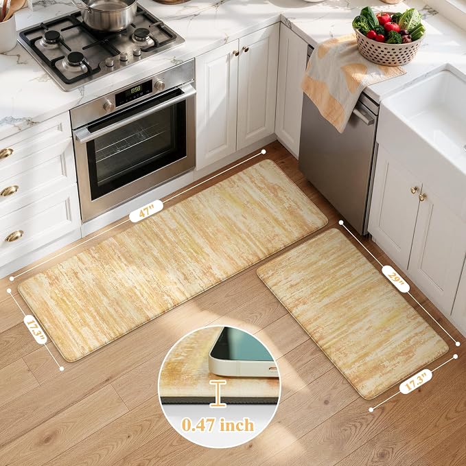 KIMODE Fall Decor Kitchen Mats Cushioned Anti Fatigue,Orange Aabstract Rugs | Farmhouse Kitchen Rugs Sets of 2,Waterproof Kitchen Mats for Floor,Padded Kitchen Floor Mat for Sink Laundry Desk Bedroom RV
