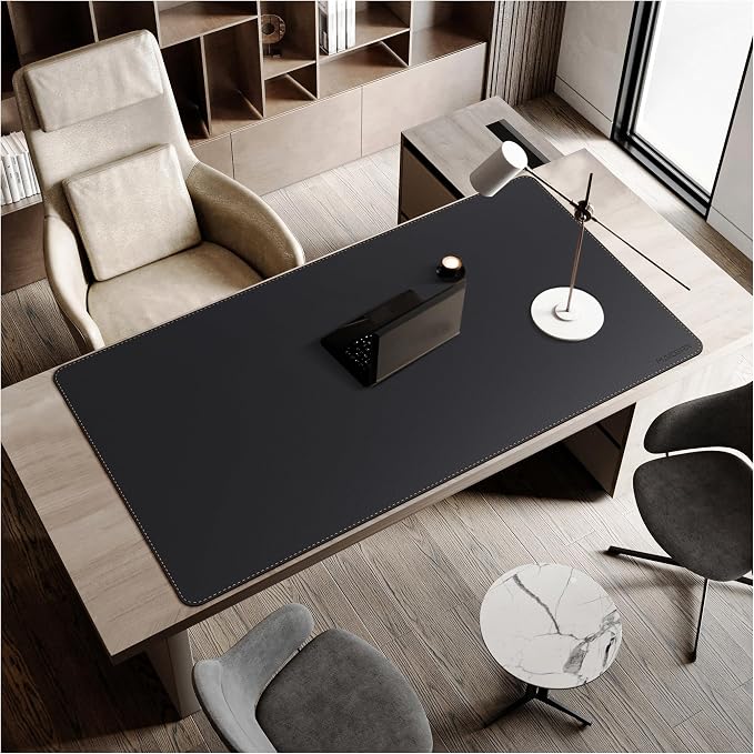 MAIDERN 63”x 31.5” Leather Desk Mat XXL, Large Desk Pad, Reversible Cork & Leather Large Mouse pad for Desk, Waterproof Computer Desk Mat for Gaming Home Office (Black) …