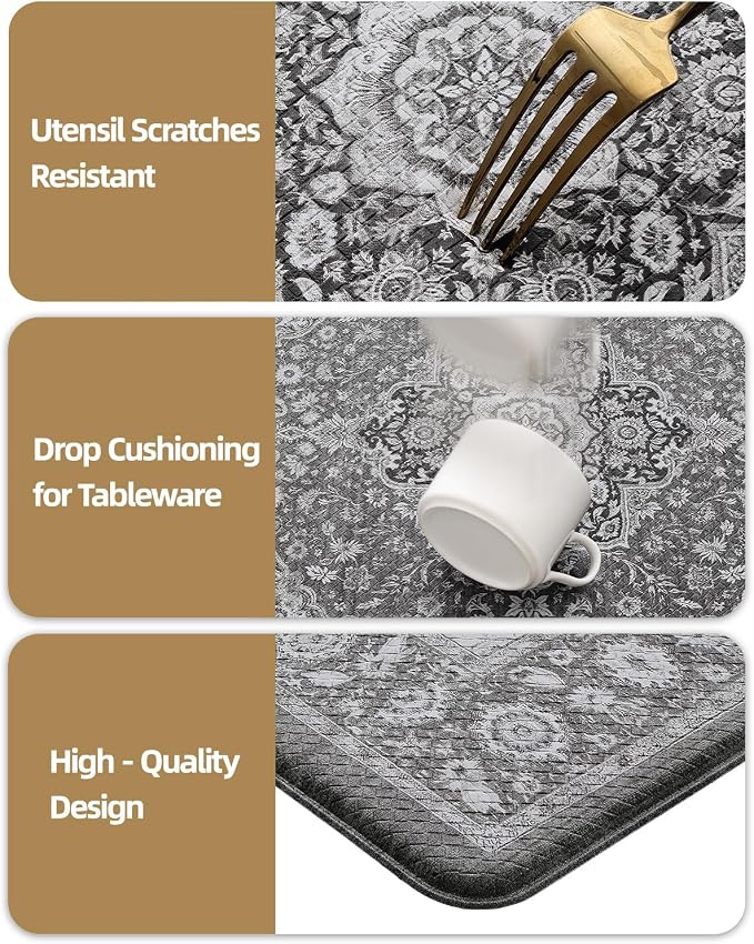 Color&Geometry Kitchen Floor Mat 24x59 Faded Vintage Anti Fatigue, Grey | 0.4in Cushion Standing Mat For Cooking/Working/Laundry, Boho Decor, Non Slip PVC Kitchen Rug, Oil/Water Proof, Anti Slip