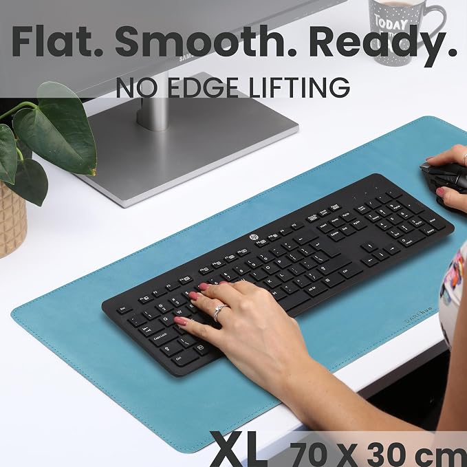Full Grain Genuine Leather Desk Pad – Sky Blue (L) - Premium Desk Mat with Non-Slip Backing, Thick 3mm, Office Desk Protector for Work & Gaming (Large 27.6 x 11.8 inch)