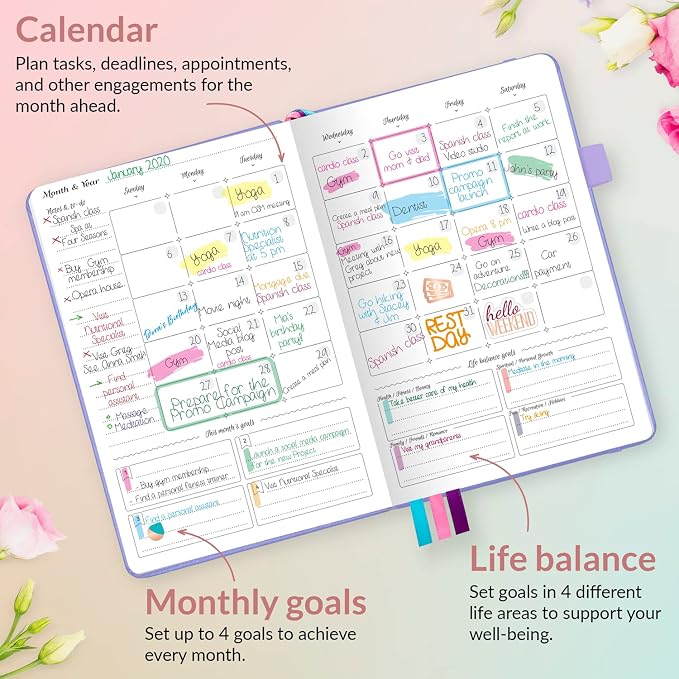 GoGirl Planner and Organizer for Women – Compact Size Weekly Planner, Goals Journal & Agenda to Improve Time Management, Productivity & Live Happier. Undated – Start Anytime, Lasts 1 Year – Lavender