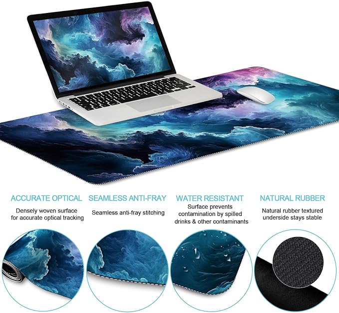LIMKRIAN Galaxy Mouse Pad Set Large Desk Matt for Desktop, Ergonomic Mouse Pad with Wrist Rest, Gaming Mousepad Wrist Support Keyboard Mat Cup Coaster Set Cute Office Desk Decor Accessories