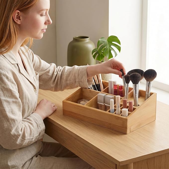 2 Pack Bamboo Art Supply Organizer | Wooden Desktop Storage, For Artists, Office Supplies, Makeup Brushes, Minimalist Desk Accessory