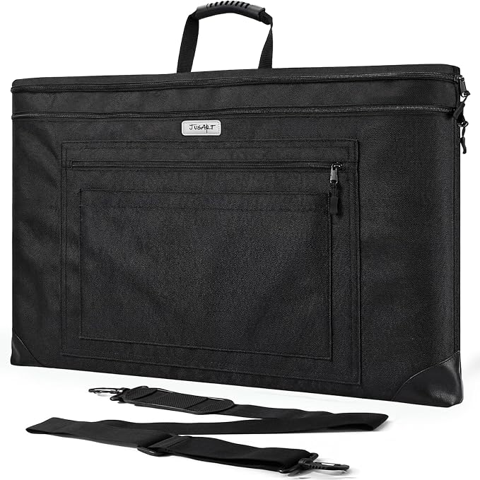 JusArt Art Portfolio Bag, 24x36 Foldable Light Weight Portfolio Folder Case with Adjustable Shoulder Strap, Leather Corners, Waterproof Art Bag for Artists and Adults for Artwork, Poster, Sketching