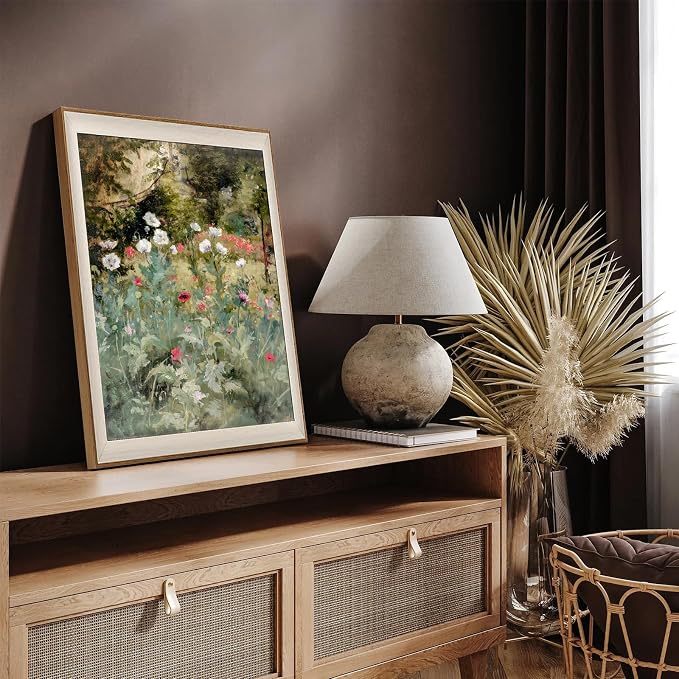 Framed Vintage Wall Art Decor, Canvas Wall Art Room Decor Vintage Still Life Flower Art Prints, Farmhouse Wall Decor Poppy Canvas Oil Painting, Rustic Botanical Floral Wall Decor Pictures, Landscpae Prints - 12x16Inch