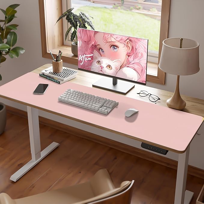 Leather Desk Pad Mat, Long Mouse Pads for Desks Non-Slip, Pink Desk Mat Large, Waterproof Computer Mat Desktop Protector for Office/Study/Home/Decor (47.2" x 16.9")