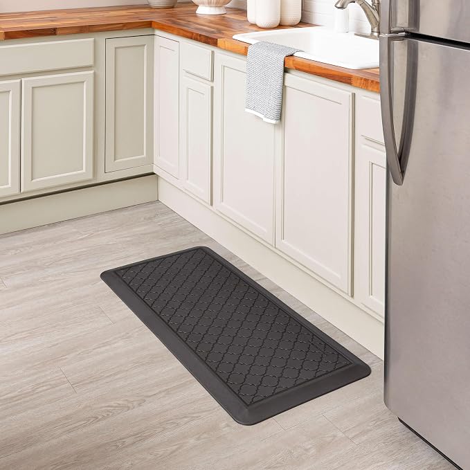 Tempur-Pedic Ultra Comfort Anti-Fatigue Lattice Raven 1' 8" x 3' 6" Kitchen Floor Mat Cushioned Ergonomic Standing Desk Mat Waterproof Non-Skid Foam