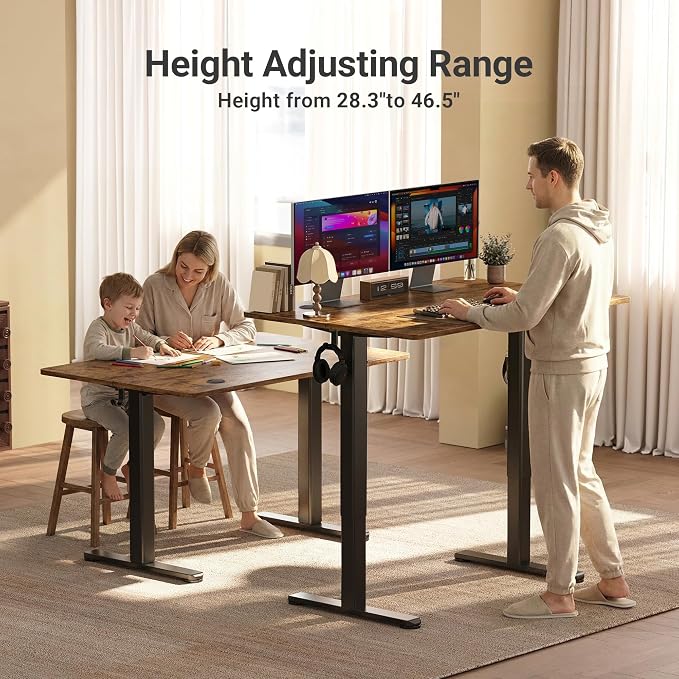 Claiks Electric Height Adjustable Stand Up Desk, 32x19 Inches Sit Stand Desk for Home Office, Rustic Brown Top/Black Frame