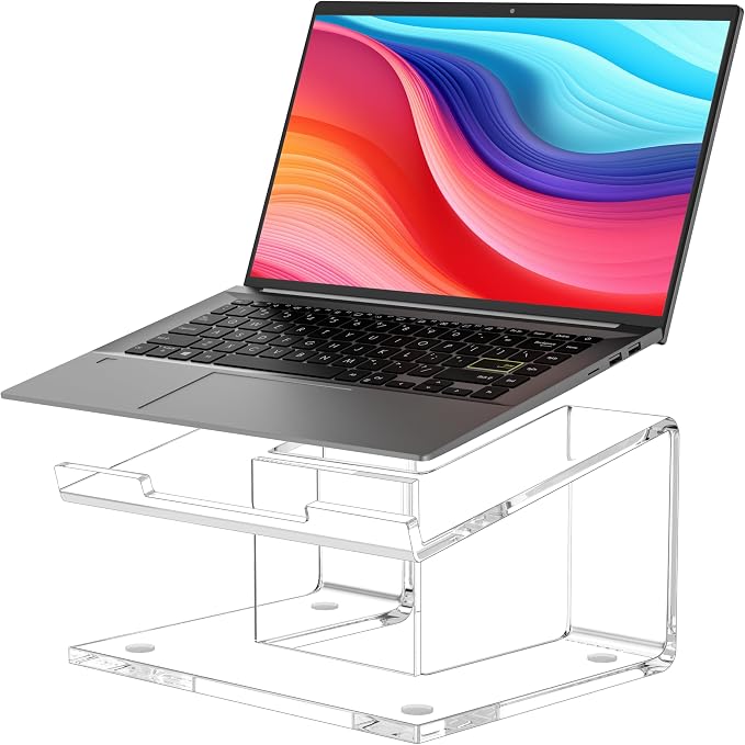 FUCDTEFC Acrylic Laptop Stand for Desk, Laptop Riser for 10-15.6 Inch Laptops, Ergonomic Computer Stand Holder Compatible with Macbooks and Notebooks- Clear | Ergonomic Computer Stand Holder, Compatible with Macbooks and Notebooks, Clear