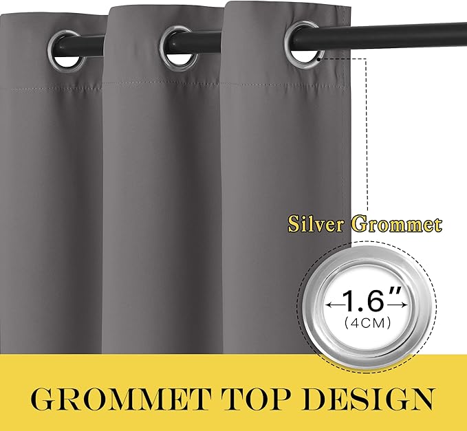 NICETOWN Blackout Grey Curtains Panel for Doorway Room Darkening - Noise Reducing Thermal Insulated Solid Ring Top Blackout Window Drapes for Farmhouse (1 Panel, 66 x 90 Inch, Gray)