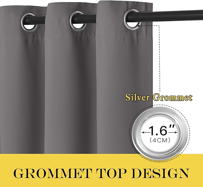 NICETOWN Blackout Blind for Living Room - (Grey Color) Window Drape Energy Efficient Curtain Panel Home Decoration, W52 x L95 Inch, 8 Grommets/Rings Top, Single Piece