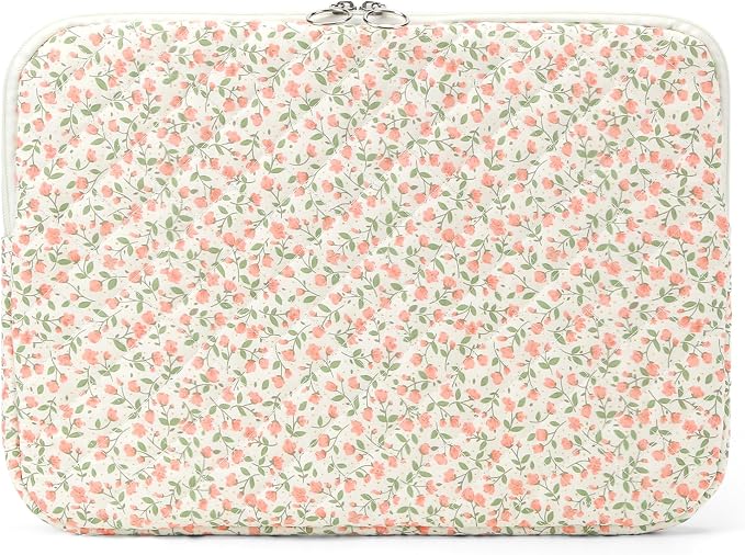Puffy Laptop Sleeve 13-15.6 Inch Cute Quilted Laptop Protective Case Padded Floral Computer Sleeve for MacBook (B-Pink, 15 Inch)