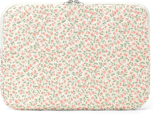 Puffy Laptop Sleeve 13-15.6 Inch Cute Quilted Laptop Protective Case Padded Floral Computer Sleeve for MacBook (B-Pink, 13 Inch)