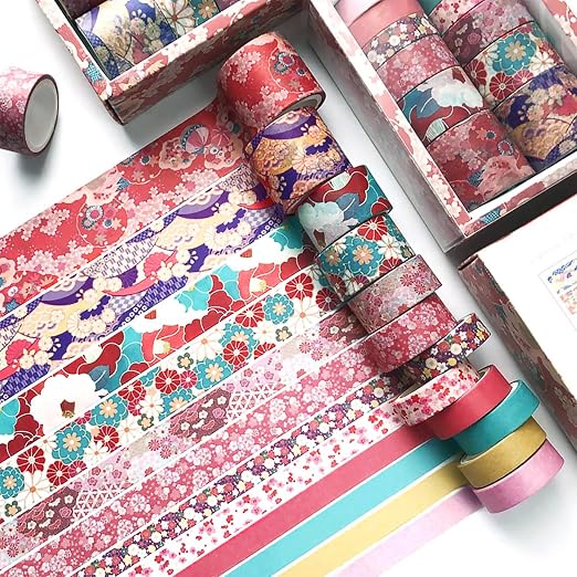 CooBigo 12 Rolls Washi Tape Set, Decorative Masking Tapes for Arts Scrapbook Planner Journaling Supplies Gift Wrapping DIY Crafts (Japan Cherry Blossoms)